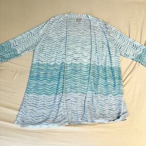 Chico’s Women’s Size 3XL Blue Wavy Blue Striped Open Cardigan Sweater
